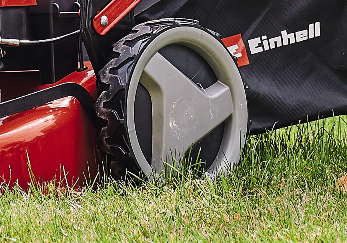 Einhell Cortacésped de Gasolina GC-PM 46 S HW-E (2 kW, 1 Cilindro, Motor de 4 Tiempos, hasta 1400 m², función de Arranque eléctrico, tracción Trasera desconectable, Bolsa de Hierba de 65 l)