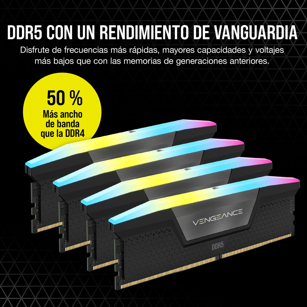 CORSAIR Vengeance RGB DDR5 RAM 64GB (2x32GB) 6000MHz CL40-50-50-96 1.35V Intel XMP 3.0 Memoria de Ordenador de Sobremesa – Negro (CMH64GX5M2D6000C40)