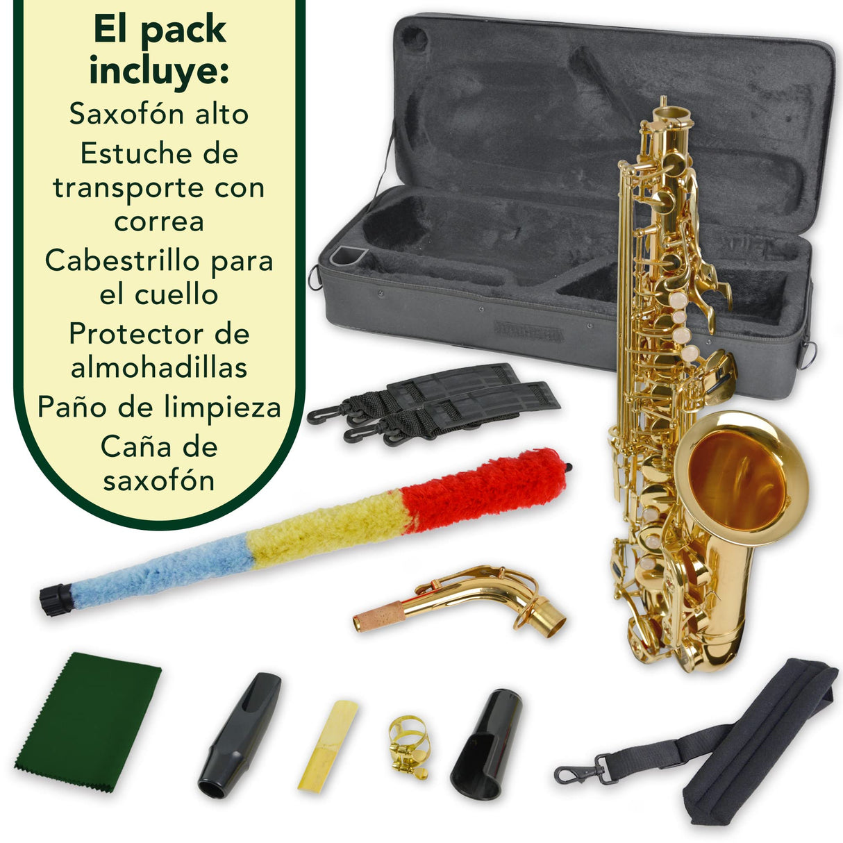 Montreux Student Eb Alto Saxofon Para Principiantes Con Estuche De Transporte Protector Ligero, Boquilla, Caña, Honda, Ahorro De Almo