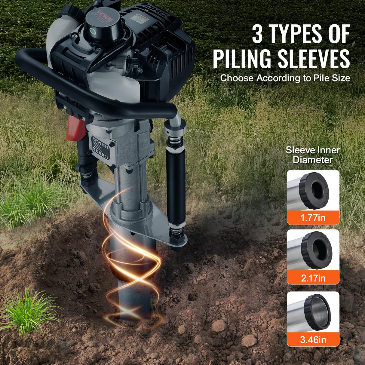 VEVOR Controlador de Postes de Gas 37,7 cc Controlador de Postes de Cerca en T Portátil de 4 Etapas 1000W con 3 Cabezales de Conducción 45/55/88mm para Cercas Agrícolas, Ranchos, Mejoras de Carreteras
