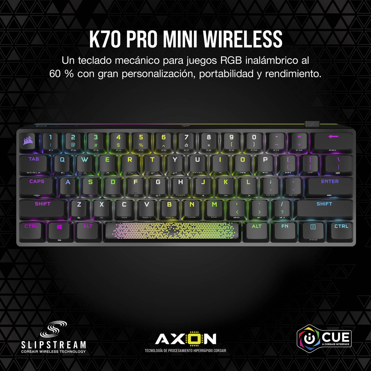 Corsair K70 PRO MINI WIRELESS RGB 60% Teclado Mecánico para Juegos - Interruptores CHERRY MX RED Intercambiables - PBT Double-Shot - Compatible con iCUE - PC, Mac, PS5, PS4, Xbox - QWERTY ES - Negro