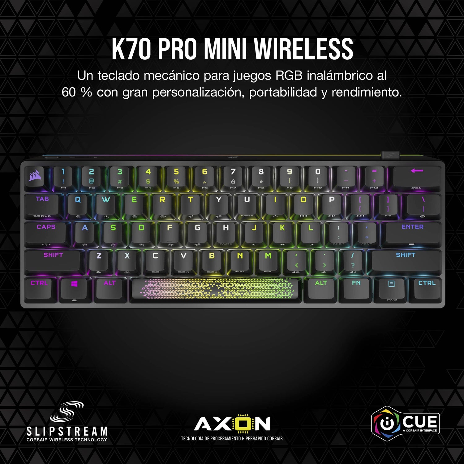 Corsair K70 PRO MINI WIRELESS RGB 60% Teclado Mecánico para Juegos - Interruptores CHERRY MX RED Intercambiables - PBT Double-Shot - Compatible con iCUE - PC, Mac, PS5, PS4, Xbox - QWERTY ES - Negro