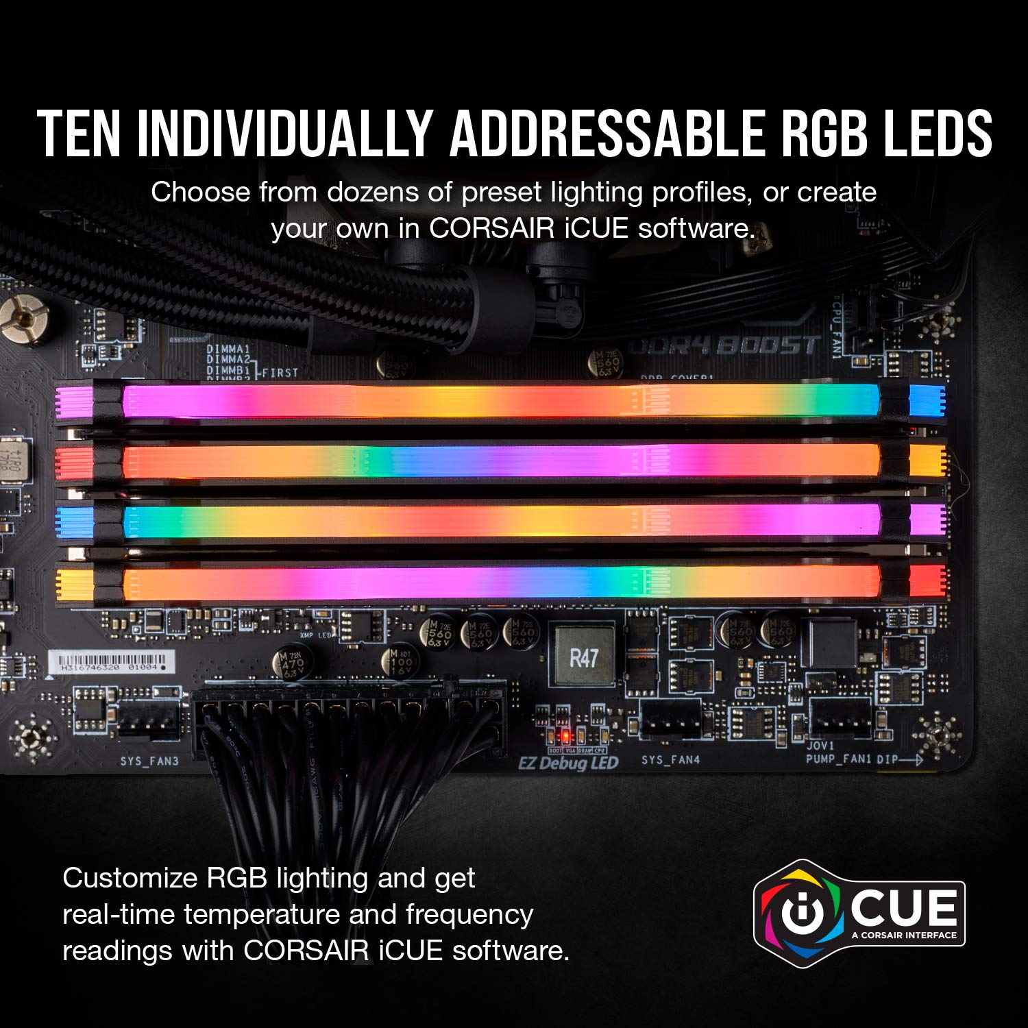 Corsair Módulo de Memoria de Alto Rendimiento 16 GB, DDR4 3200 mHz XMP 2.0 C16, Iluminación LED RGB, Negro, 2 x 8 GB