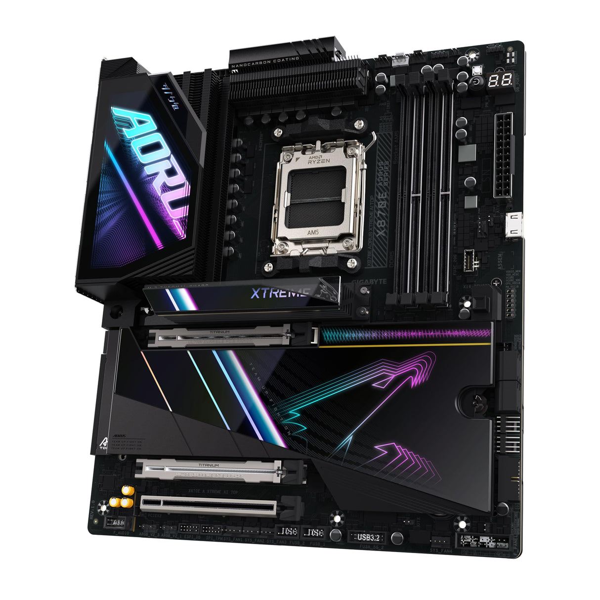 GIGABYTE X870E AORUS Xtreme AI Top Placa Base - Compatible con procesadores AMD Ryzen Serie 9000, VRM de 18+2+2 Fases, hasta 8800 MHz DDR5 (OC), 1xPCIe 5.0 M.2 + 3xPCIe 4.0 M.2, WI-FI 7, USB 4