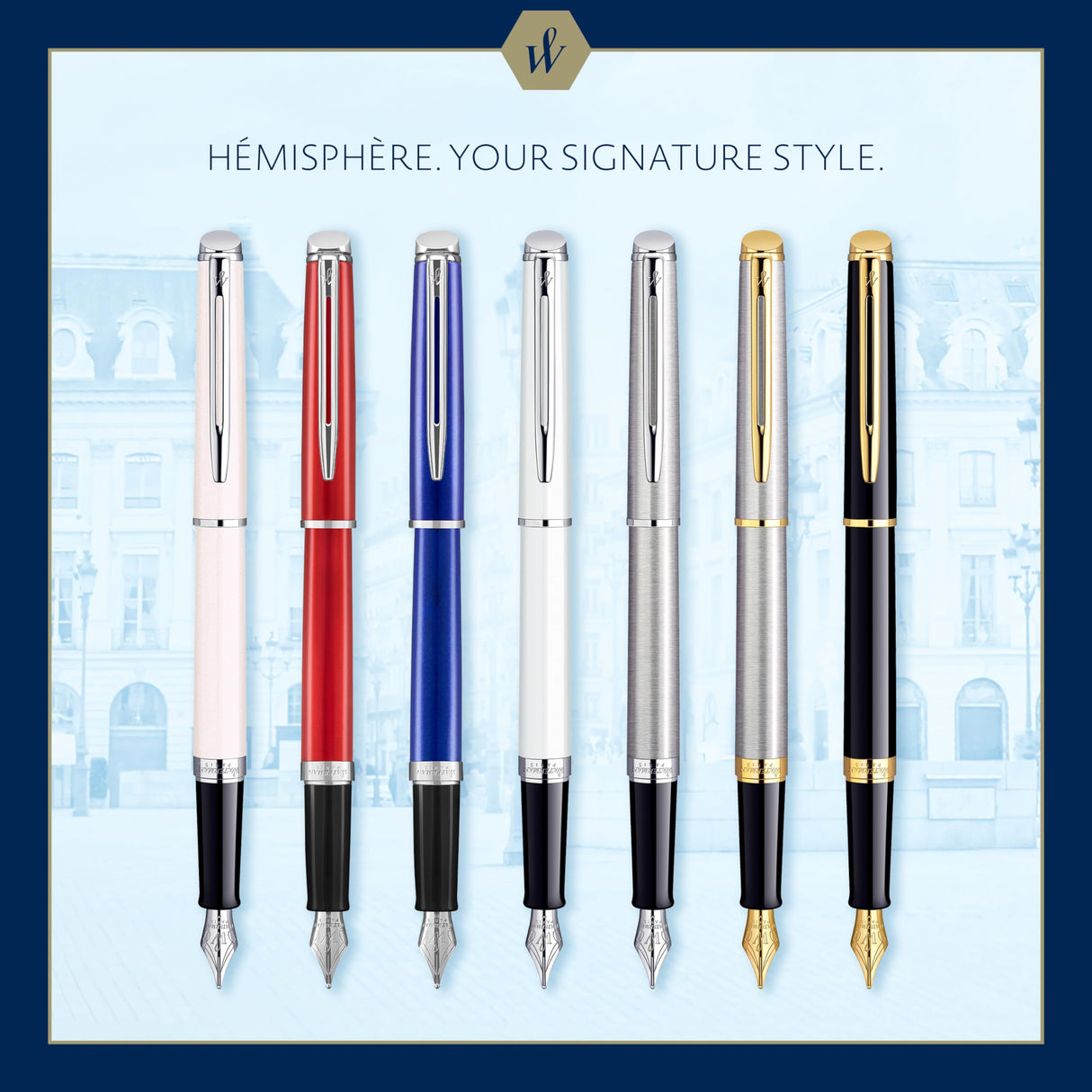 Waterman Hémisphère pluma estilográfica | color negro brillante con adorno de oro de 23 quilates | plumín mediano con cartucho de tinta azul | estuche de regalo