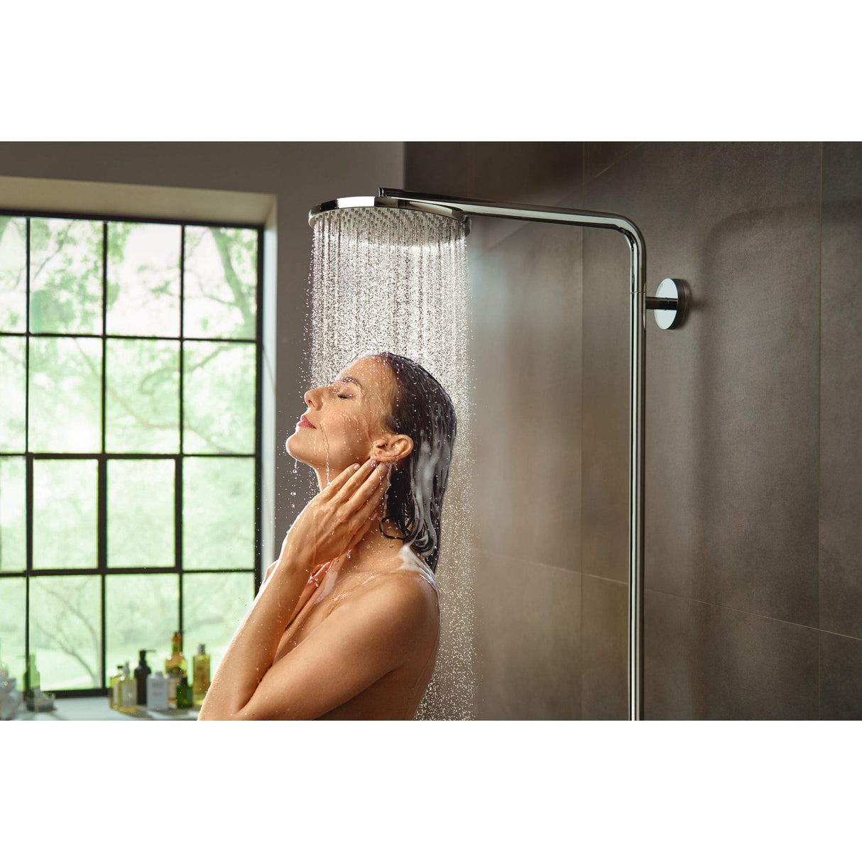 hansgrohe Raindance Select S - sistema de ducha con termostato, ducha lluvia (⌀ 240 mm) con grifo, ducha de mano (2 tipos de chorro), flexo, barra, ducha fija redondo (1 chorro), cromo, 27633000
