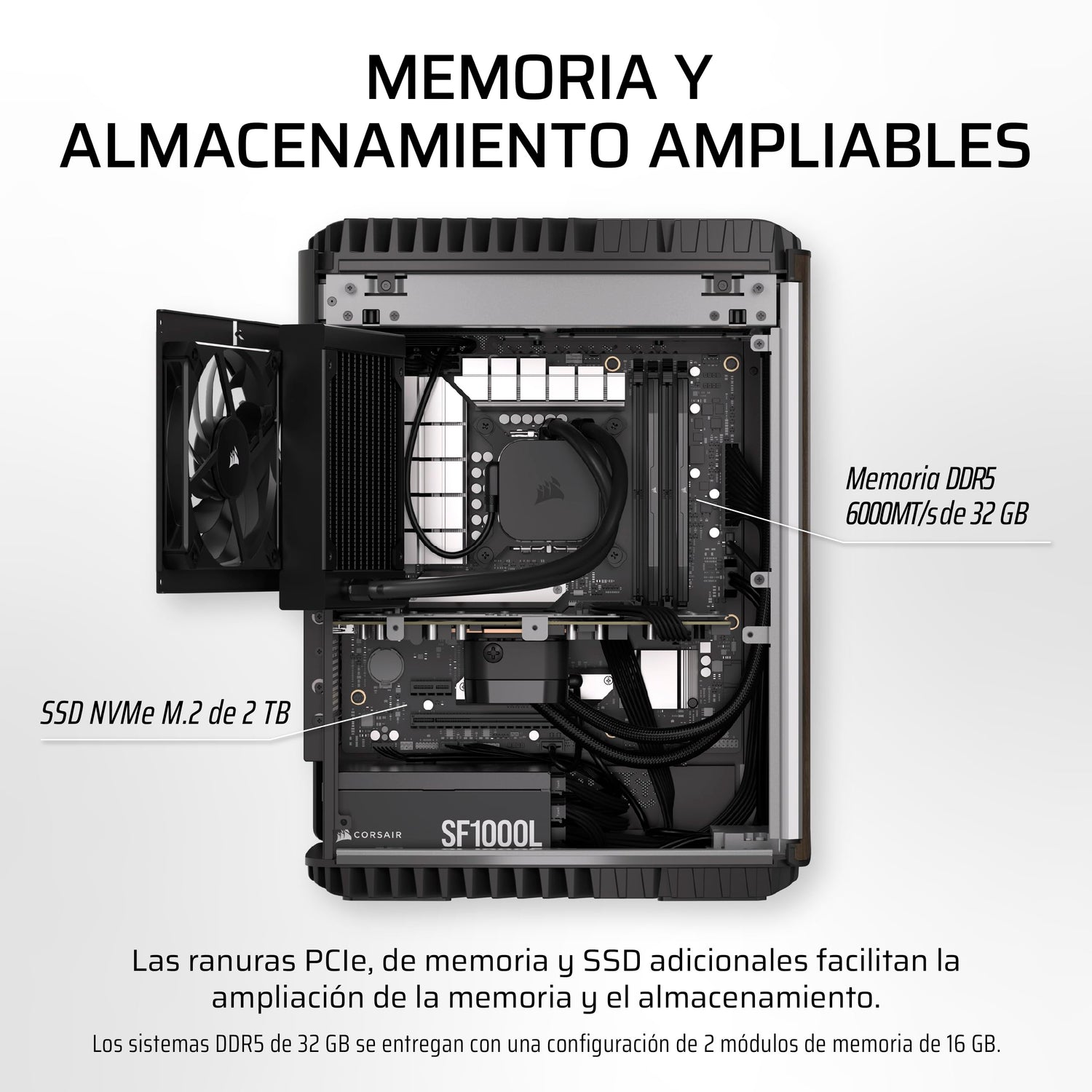 Corsair One i500 PC para Juegos – CPU Intel® Core™ i9 14900K con Refrigeración Líquida – GPU NVIDIA® RTX™ 4080 Super con Refrigeración Líquida – 32GB Memoria DDR5 – 2TB SSD M.2 – Madera Oscura