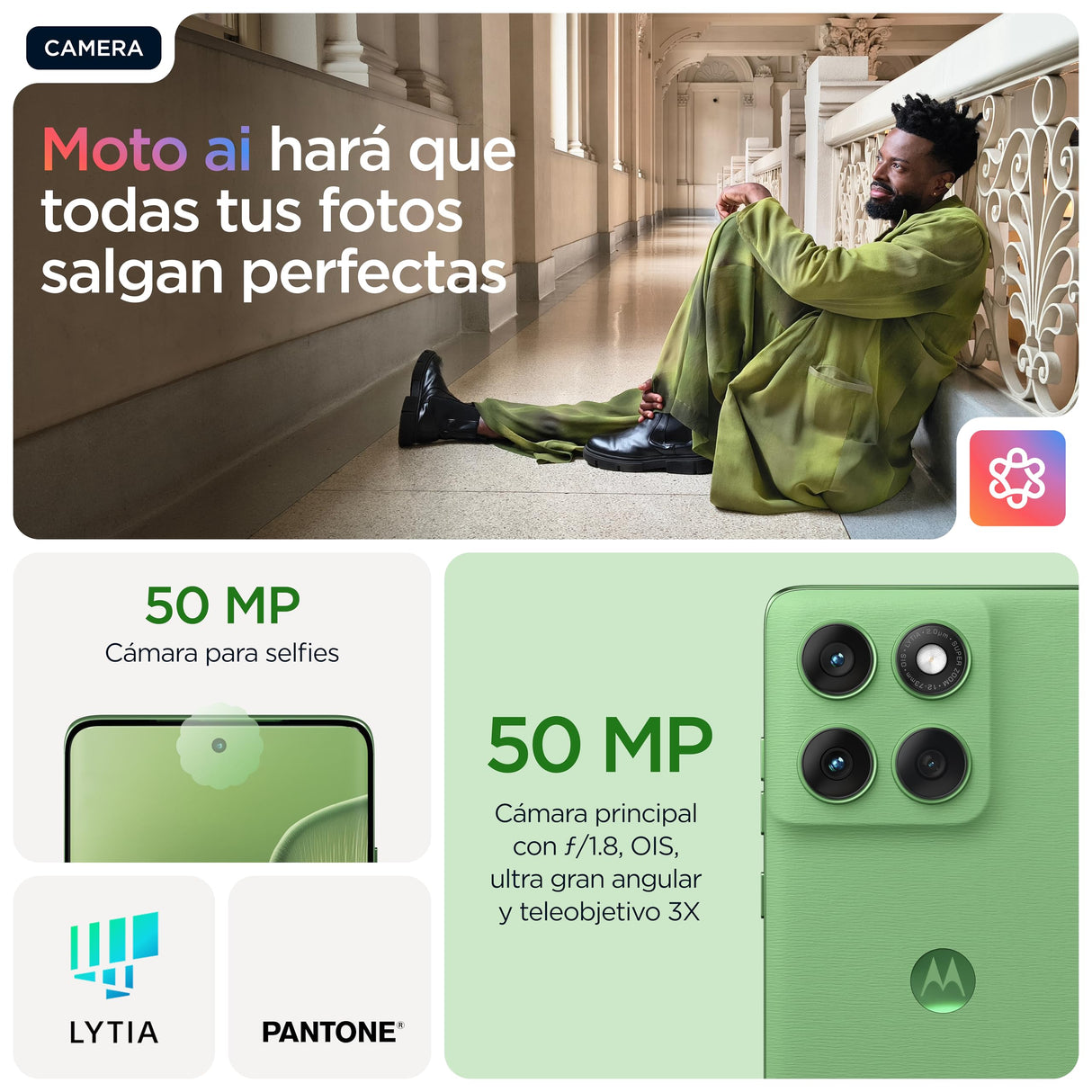 Motorola Edge 60 16GB (8GB+8GB RAM Boost)/512GB Shamrock, Pantalla Super HD de 6,67”con Cuatro Bordes curvos, Cámara Sony LYTIA™ 700C de 50MP, Moto ai, Durabilidad Militar, Batería 5200 mAh