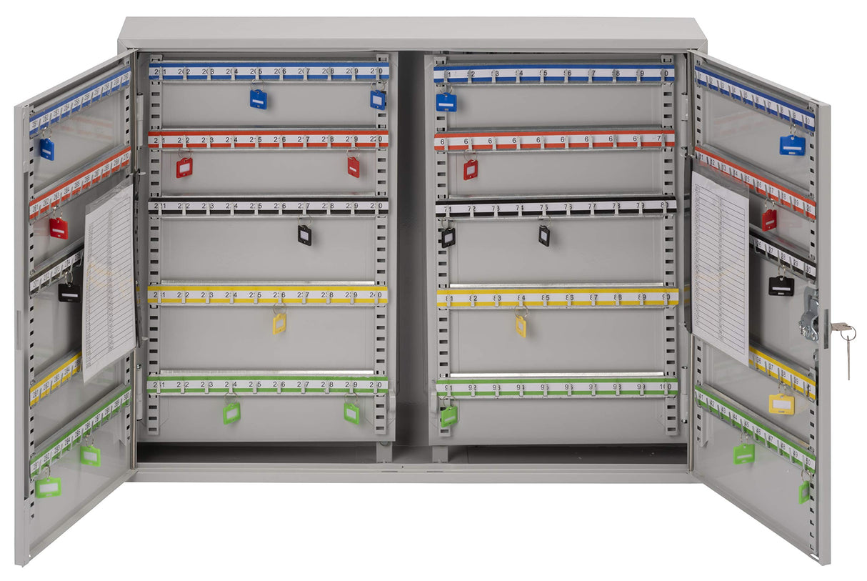 Burg-Wachter KC200HL Sterling Gabinetes de llaves de doble puerta resistentes, gris, 200 ganchos para llaves