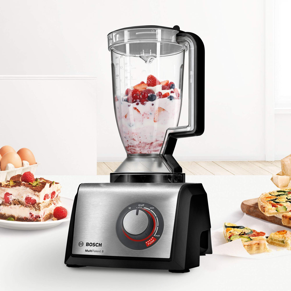 Bosch - Procesador de alimentos, MultiTalent 8, 1250 W, Negro, Acero inoxidable, MC812M844