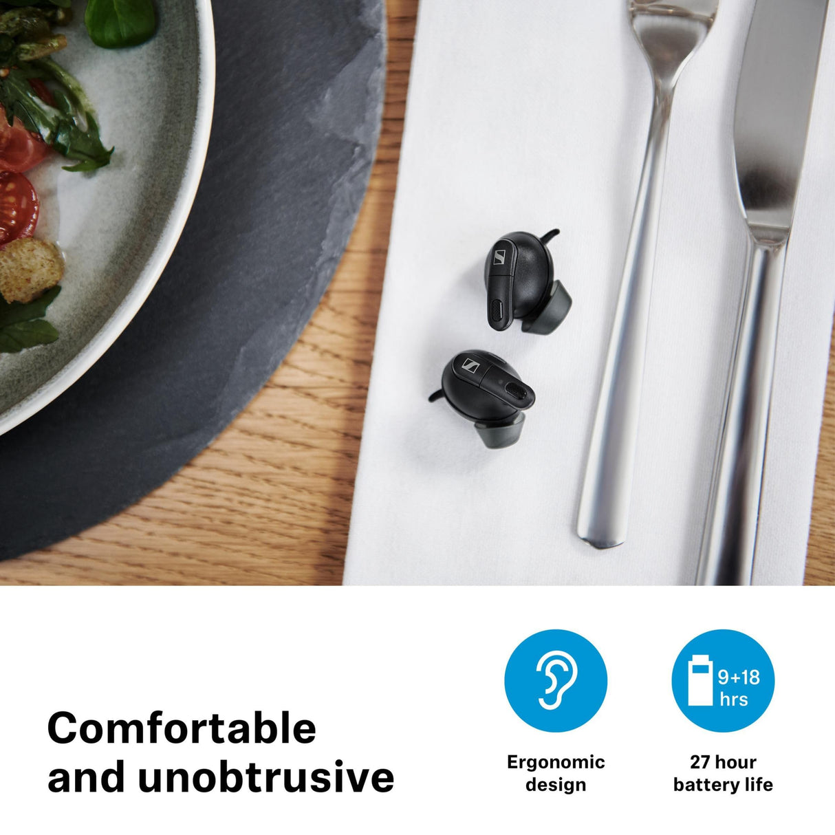 Sennheiser Conversation Clear Plus: solución auditiva con Bluetooth True Wireless para Mejorar el Habla con cancelación de Ruido Activa (Negro)