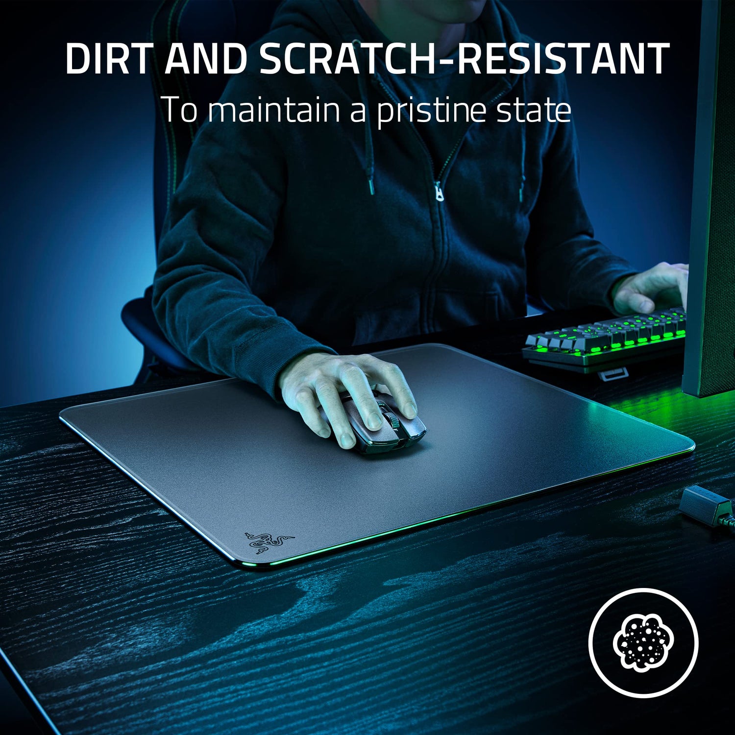 Razer Alfombrilla de ratón Atlas de Cristal Templado para Videojuegos, Superficie Ultra Suave, Resistente a la Suciedad y a los arañazos, Base Antideslizante, Movimientos silenciosos del ratón, Color