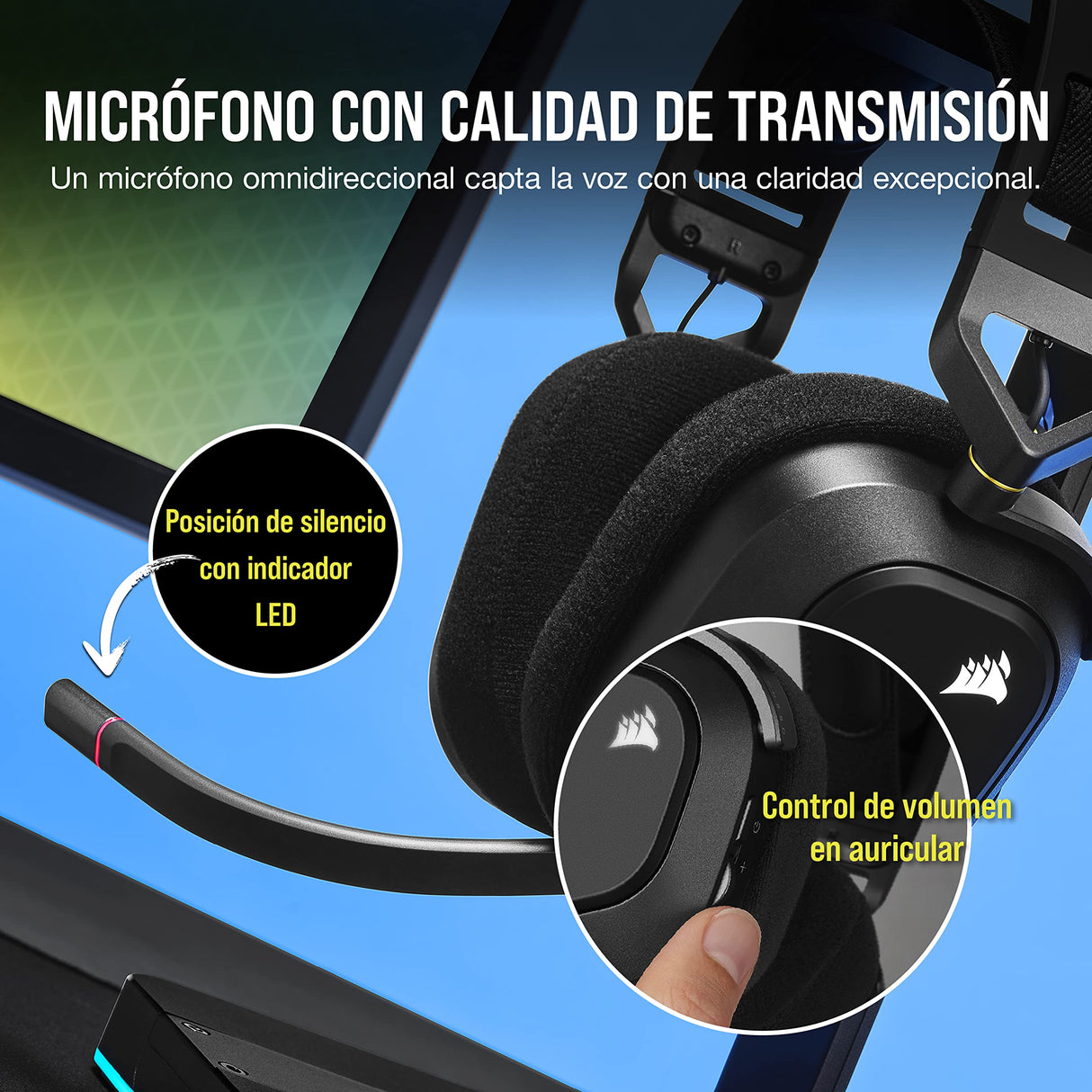 Corsair HS80 RGB WIRELESS Auriculares Inalámbricos para Juegos Multiplataforma RGB - Dolby Atmos - Micrófono Omnidireccional - Compatible con iCUE - PC, Mac, PS5, PS4 - Carbono
