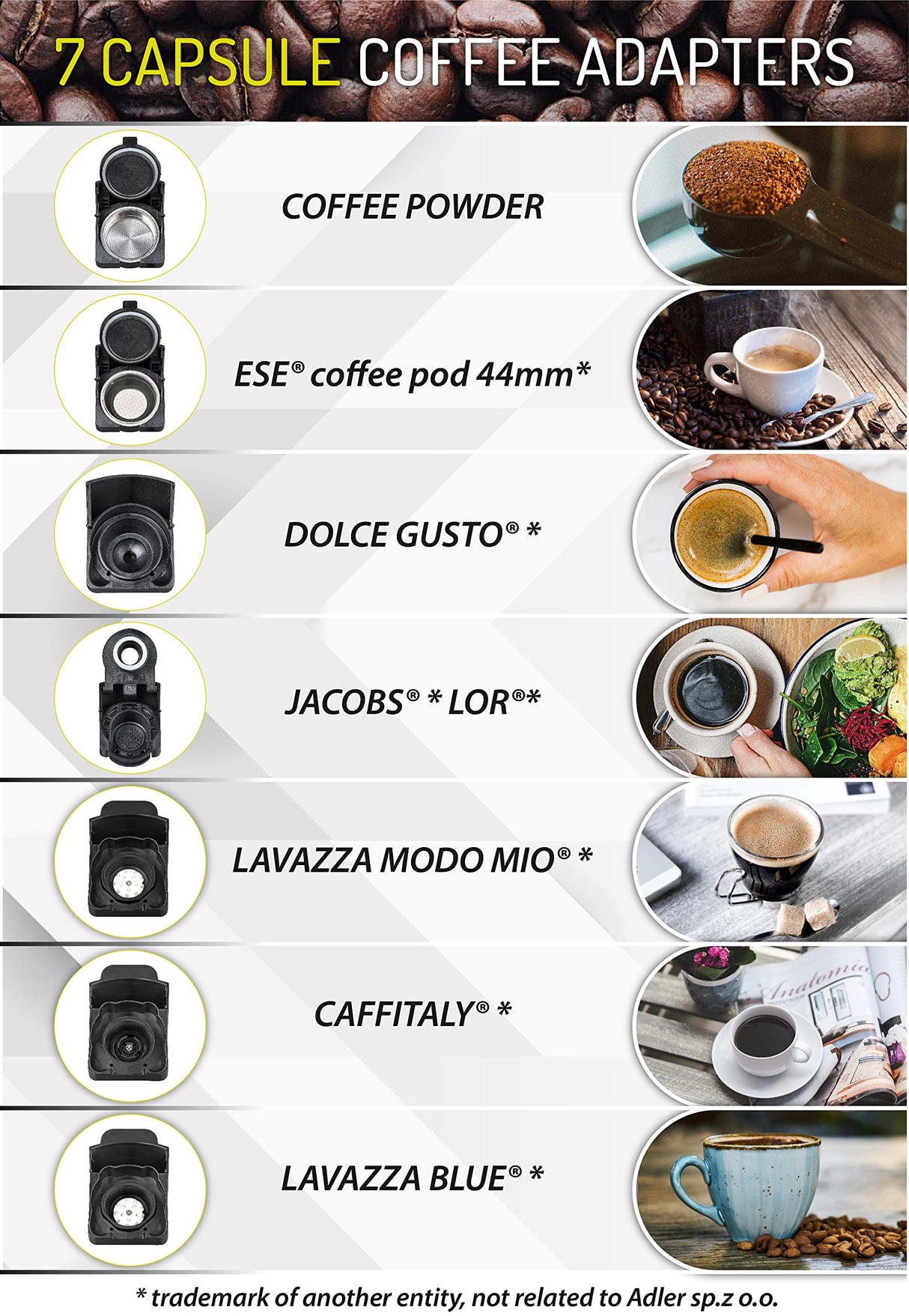 Camry ADLER Máquina de café espresso multicápsulas, 9 opciones de café, depósito de agua de 0,6 litros