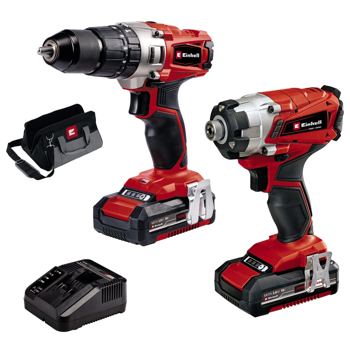 Einhell 4257214 poder X-Change 2.0 Ah 18 V Combi Taladro Y Atornillador De Impacto – Pack de 2 – rojo