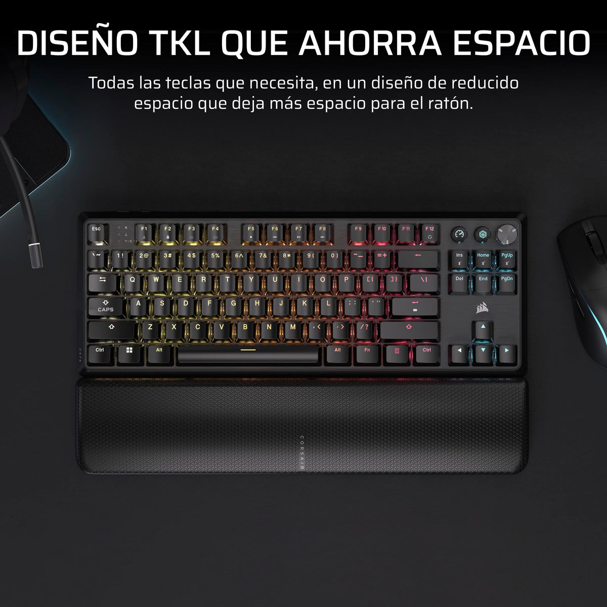 CORSAIR K70 CORE TKL WIRELESS RGB Teclado Mecánico Tenkeyless para Juegos – Interruptores Lineales CORSAIR MLX Red v2 Prelubricados, SOCD, Amortiguación Acústica, Tapas de ABS, QWERTY ES – Negro
