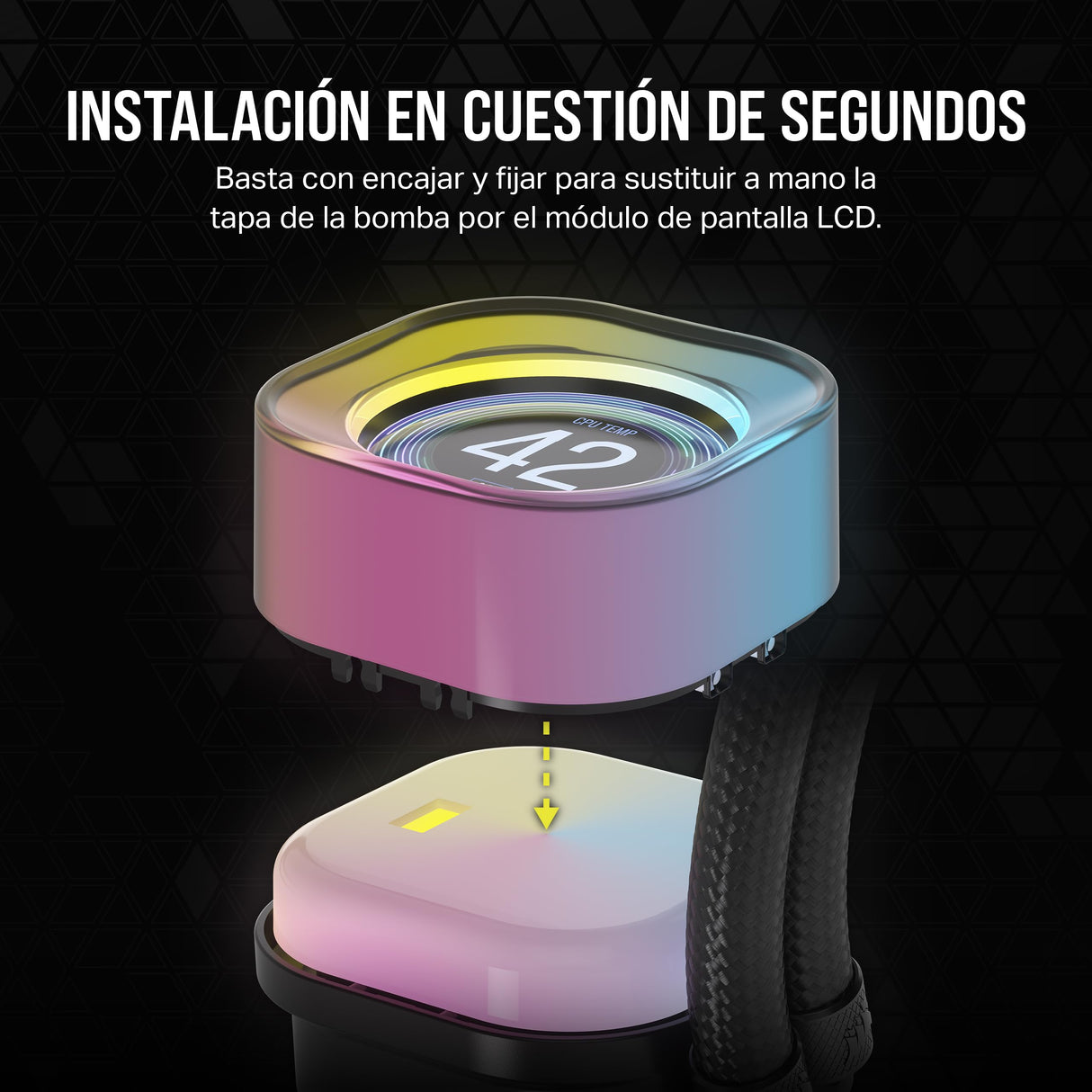 CORSAIR iCUE Link AIO LCD Módulo de Pantalla - Pantalla LCD IPS de 2,1" - 24 LED RGB Direccionables Individualmente - Instalación sin Herramientas - Negro