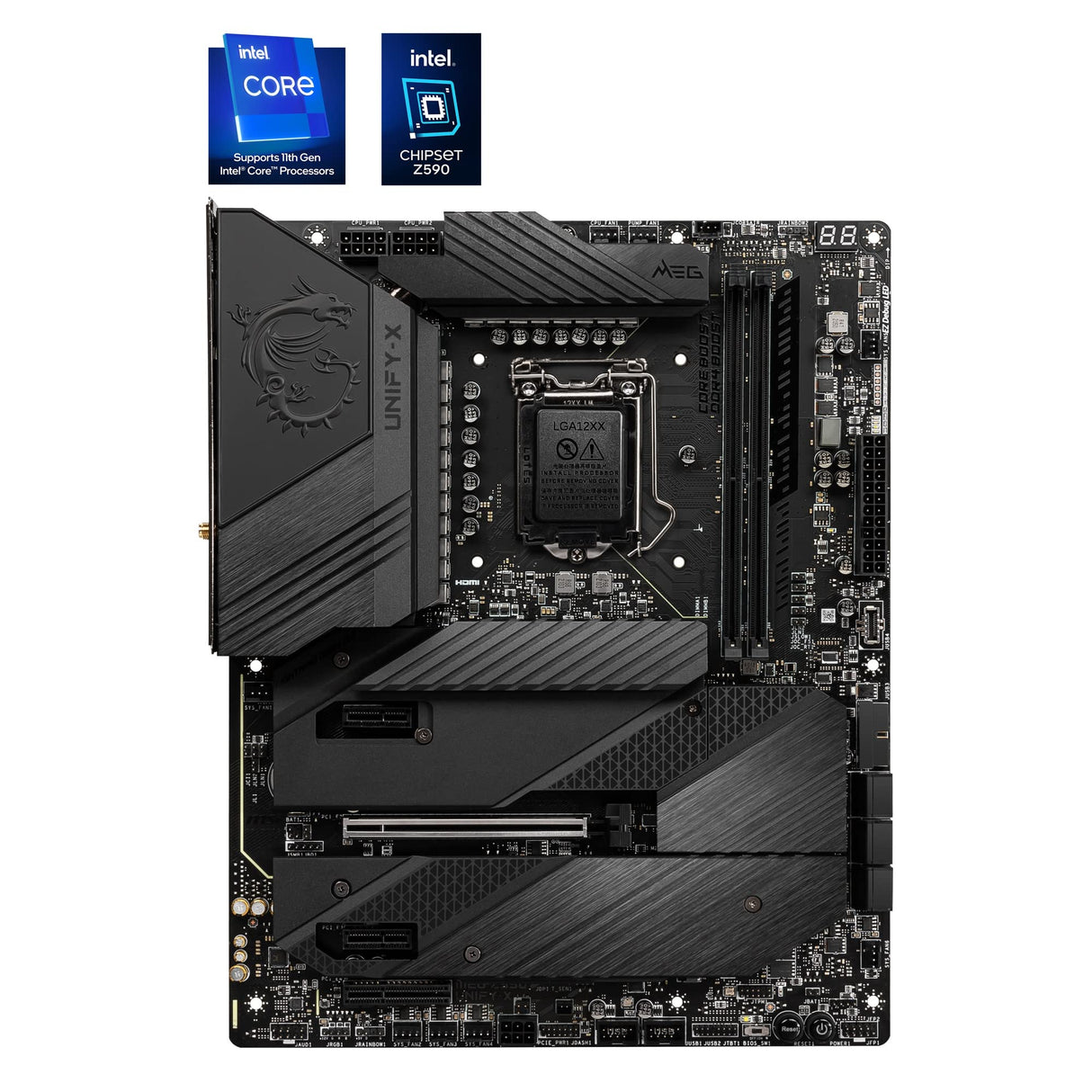 MSI Meg Z590 Unify-X - Placa Base Gaming ATX (Soporta procesadores Intel Core 11th Gen, LGA 1200-16+2+1 Phase 90A SPS, DDR4 Boost (5600 MHz/OC), 1 x PCIe 4.0 x 16, 4 x M.2 Gen 4/3 x4, Wi-Fi 6E)