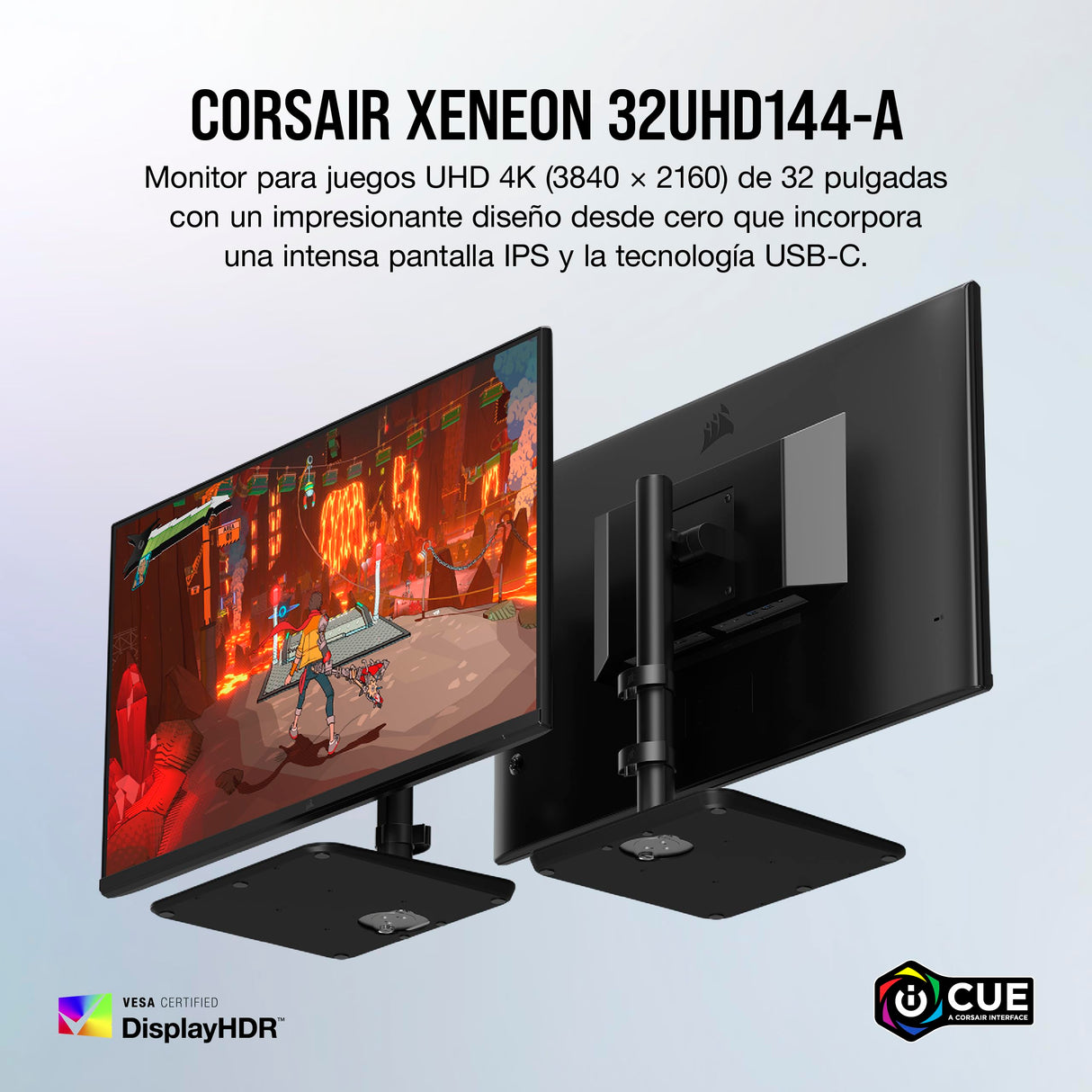 Corsair XENEON 32UHD144-A de 32 Pulgadas Monitor para Juegos 4K - 144 Hz, IPS, 1 ms, 3840 x 2160, FreeSync Premium, HDR600, DisplayPort, HDMI, Concentrador USB-C