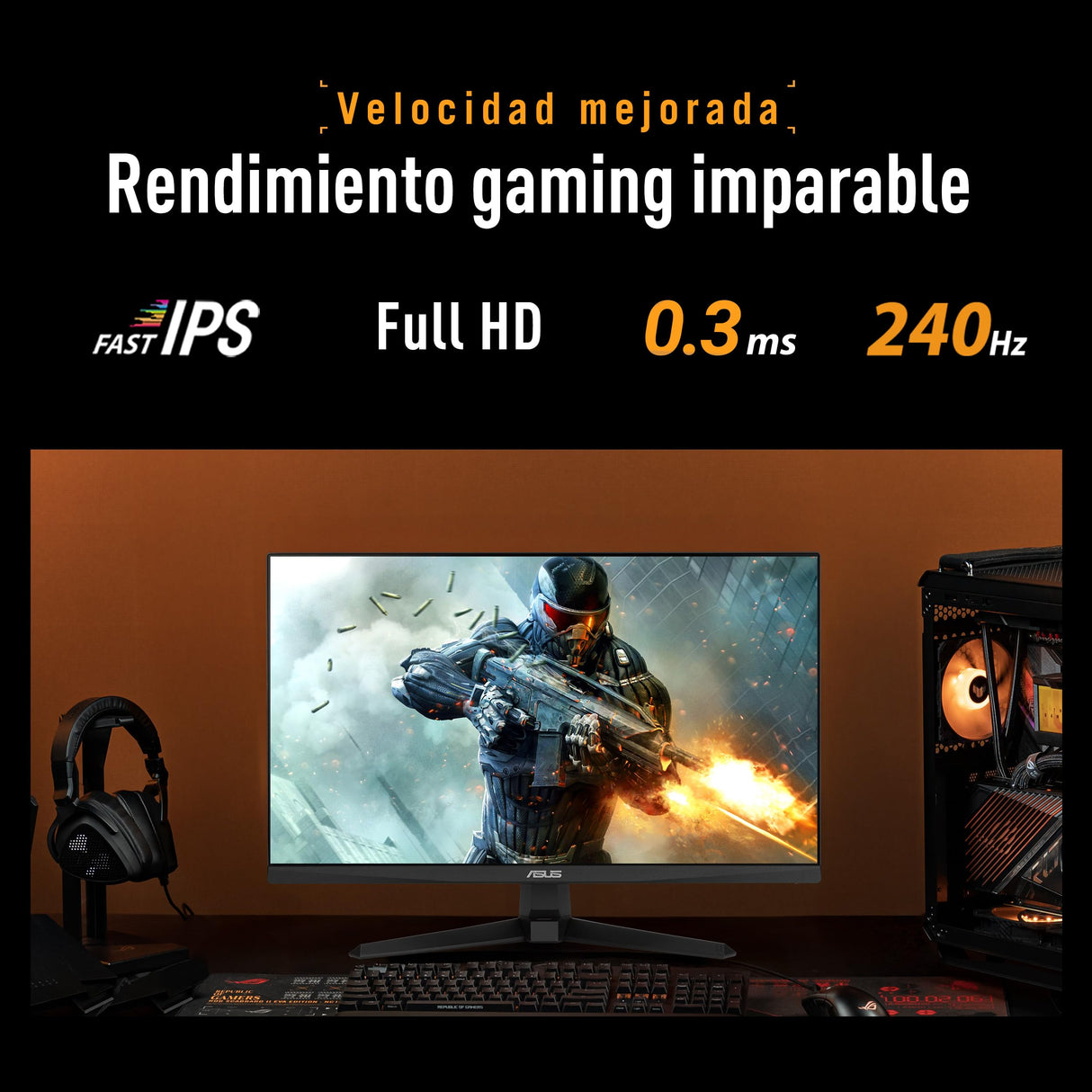 ASUS TUF Gaming VG279QM5A Monitor de 27 Pulgadas Full HD Fast IPS, 240 Hz, 0.3 ms, Compatible con G-Sync, AMD FreeSync Premium, ELMB Sync, 99% sRGB, DisplayWidget Center, Gaming AI
