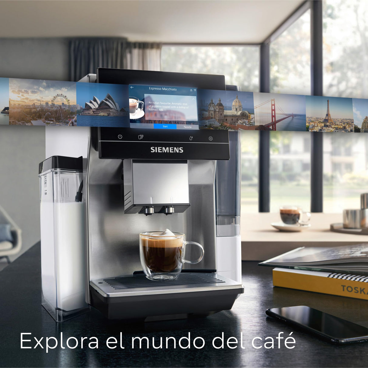 Siemens - Cafetera superautomática EQ700, pantalla Touch&Slide, coffeeWorld, Home Connect, acero inoxidable y blanco, TQ715R03