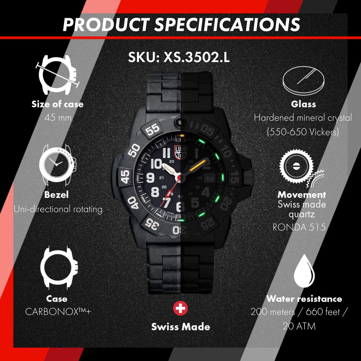 Luminox Reloj Analógico para Hombre de Cuarzo con Correa en Fibra de Carbono XS.3502.L