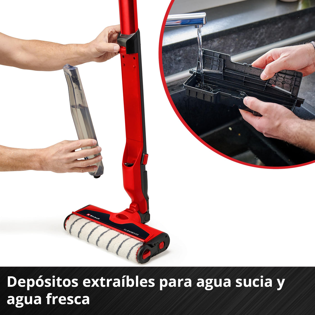 Einhell Limpiador de suelos duros con batería CLEANEXXO Power X-Change (18 V, cepillo cilíndrico de 290 mm, modo BOOST, función de autolimpieza, suministro de agua controlable, sin batería)