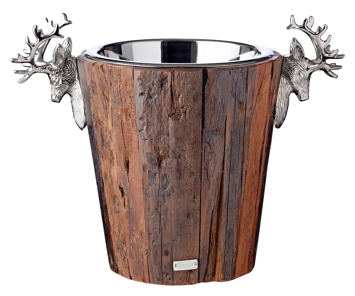 EDZARD Enfriador de Botellas Milwaukee, Altura 29 cm, Madera, con inserción de Acero Inoxidable, Asas con diseño de Cabeza de Ciervo, Enfriador de champán, Enfriador de Vino
