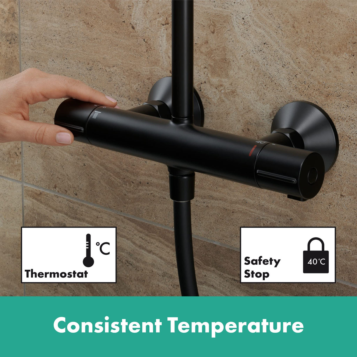 hansgrohe Vernis Blend Sistema de ducha con termostato 240 1 tipo de chorro, negro mate, 26426670