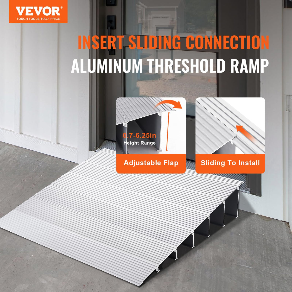 VEVOR Rampa de Umbral Altura de 15,2 cm Rampa de Aluminio para Bordillos Entrada, Capacidad de Carga de 362,8 kg, Rampa Modular Ajustable de Aluminio para Sillas de Ruedas, Scooters, Sillas Eléctricas