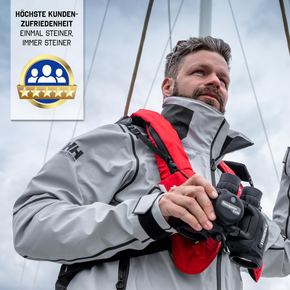 STEINER Prismáticos Marinos Navigator 7x30c - Brújula estabilizada HD, óptica de Calidad Alemana, Puente Abierto, Sumergible hasta 5 m, Compacto, para Viajes en velero espontáneos o para desembarcar