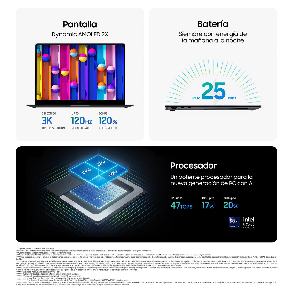 Samsung Galaxy Book5 Pro, Ordenador Portátil IA 16", Procesador Intel Core Ultra 7, 16GB RAM, Almacenamiento 1TB, Windows 11 Home, Gris, Teclado QWERTY Español