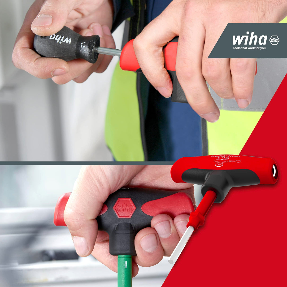 Wiha Juego de destornilladores dinamométricos con mango en T TorqueVario®-ST 5-14 Nm en surtido de 12 unid. con limitación del par de apriete de ajuste variable de incl. caja (29234)