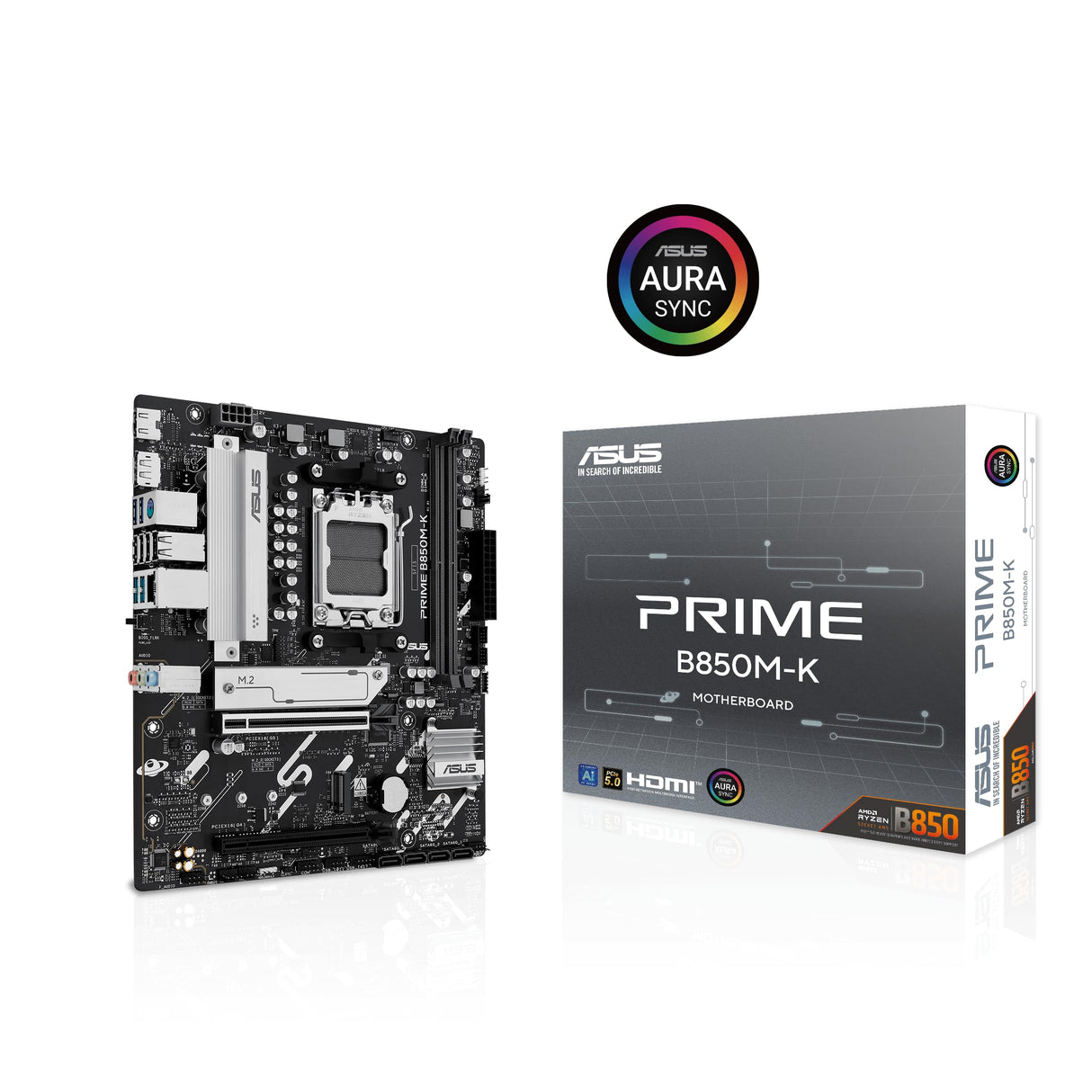 ASUS Prime B850M-K - Placa Base para Videojuegos AMD AM5 (Ryzen 9000, Memoria DDR5, 2 M.2, PCIe 5.0, BIOS Flashback, Aura Sync)