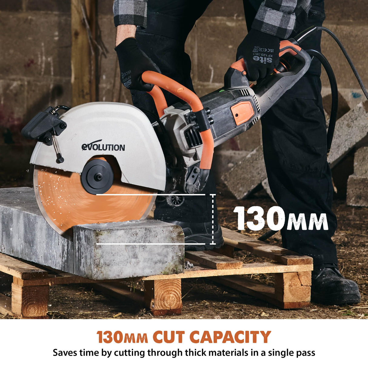 Evolution Power Tools R350DCT - Sierra de hormigón, sierra de corte, para cortar hormigón, piedra, ladrillo, tejas y más, cortador de disco eléctrico de 350 mm, hoja de diamante premium, 230 V, 350 mm