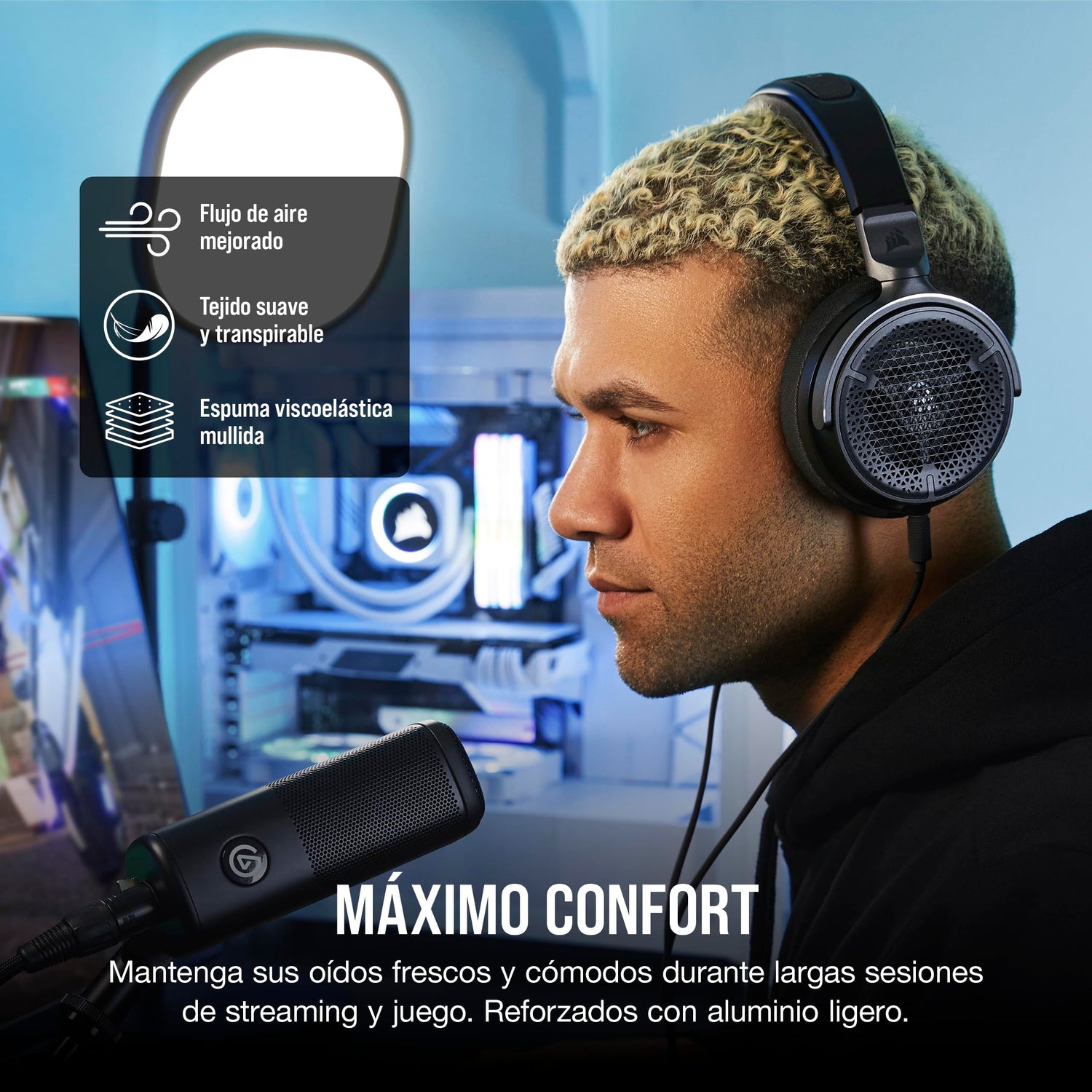 Corsair VIRTUOSO PRO Auriculares con Cable para Juegos Multiplataforma de Espalda Abierta - Micrófono Desmontable - Controladores Grafeno - PC, Mac, PS5, PS4, Xbox, Nintendo Switch, Móvil - Carbono