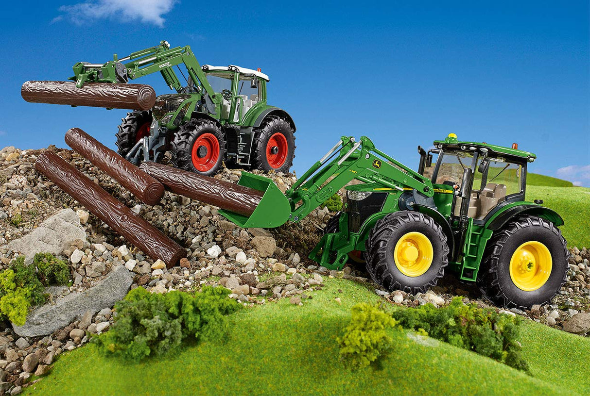 siku 6795, Tractor John Deere 7310R con cargador frontal, Verde, Metal/Plástico, 1:32, Teledirigido, Incl. mando a distancia bluetooth y accesorios, Control posible mediante app móvil