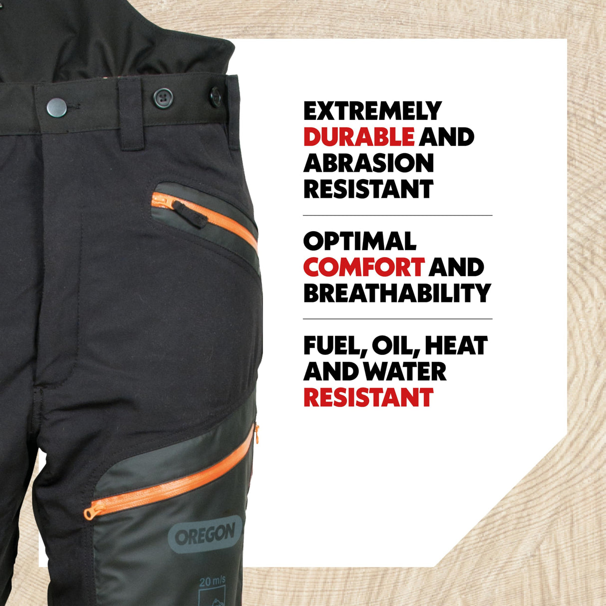 Oregon Pantalones de Seguridad Profesionales para Motosierra Fiordland, Protección Clase A, Pantalones de Trabajo para Hombre y Mujer, EPI Ajustable con Protección 20m/s EN ISO 11393-2 - Talla L