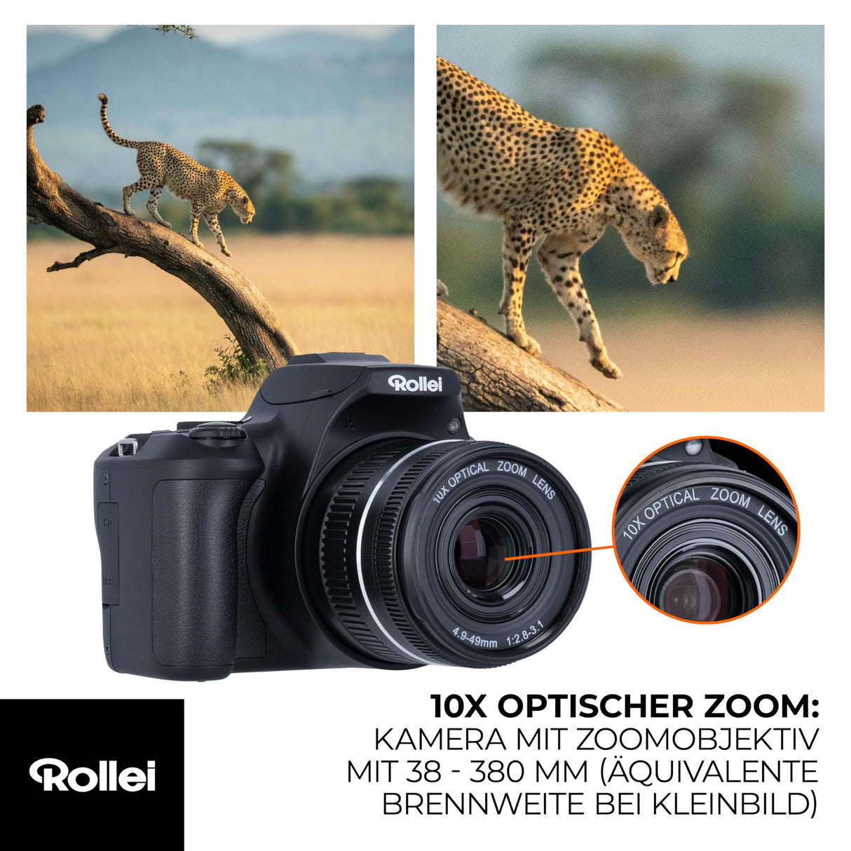 Rollei Powerflex10X - Zoom óptico 10x, 8 Modos de Foto, hasta 64 MP, Flash Plegable, grabación de vídeo 4K y aplicación para Smartphone