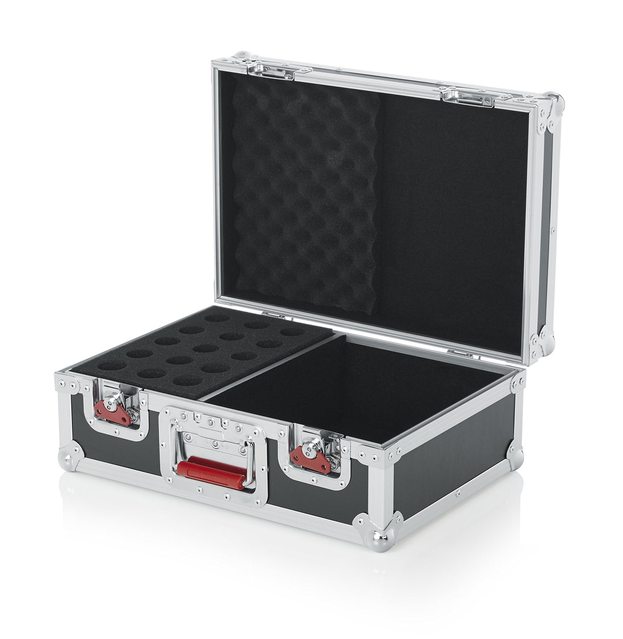 Gator Cases G-TOUR Series Maleta de tour con soporte de espuma para 15 micrófonos con cable y almacenamiento de accesorios (G-TOUR M15)