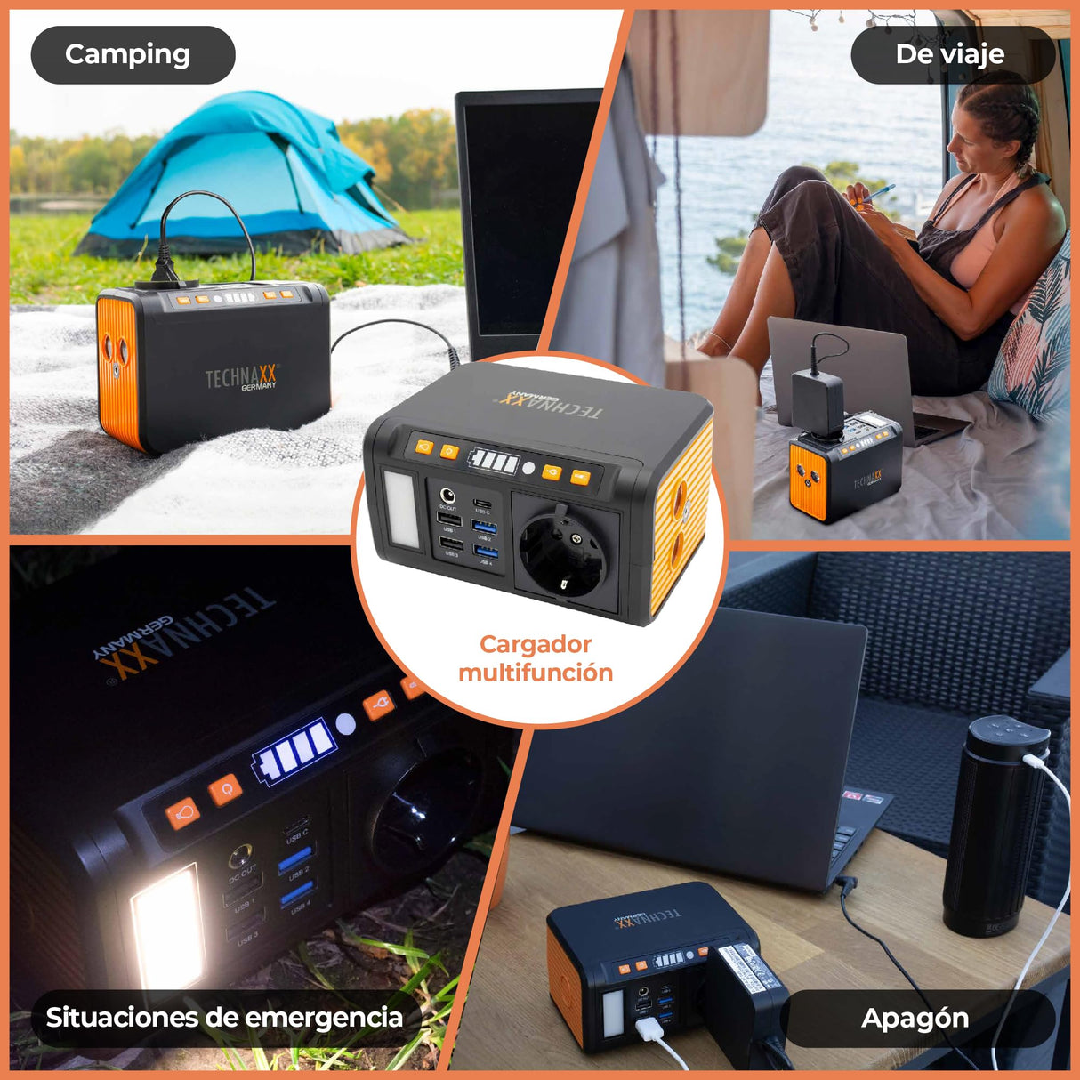 Mini estación de energía TX-205 de Technaxx - Power bank de 74 Wh 230 V con enchufe incorporado - Batería externa para portátil, teléfono móvil, mini nevera, etc., compatible con cargadores solares