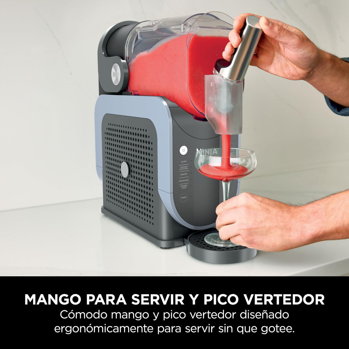 Ninja SLUSHi Procesador profesional de bebidas congeladas, granizados, cócteles, zumos congelados, frappés y batidos, sin hielo ni preparativos previos, WhisperChill, 1,9 l, azul y gris, FS301EU