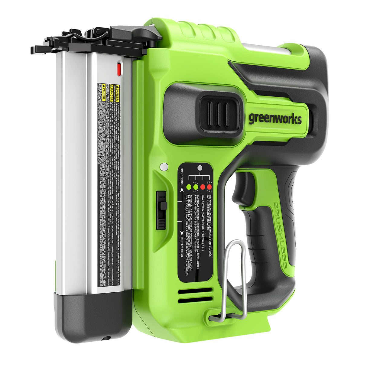Greenworks GD24BN Clavadora a batería, Capacidad de 110 clavos, 110pcs/min para Clavos de 20-50mm 18GA SIN Batería de 24V y Cargador, Garantía de 3 Años