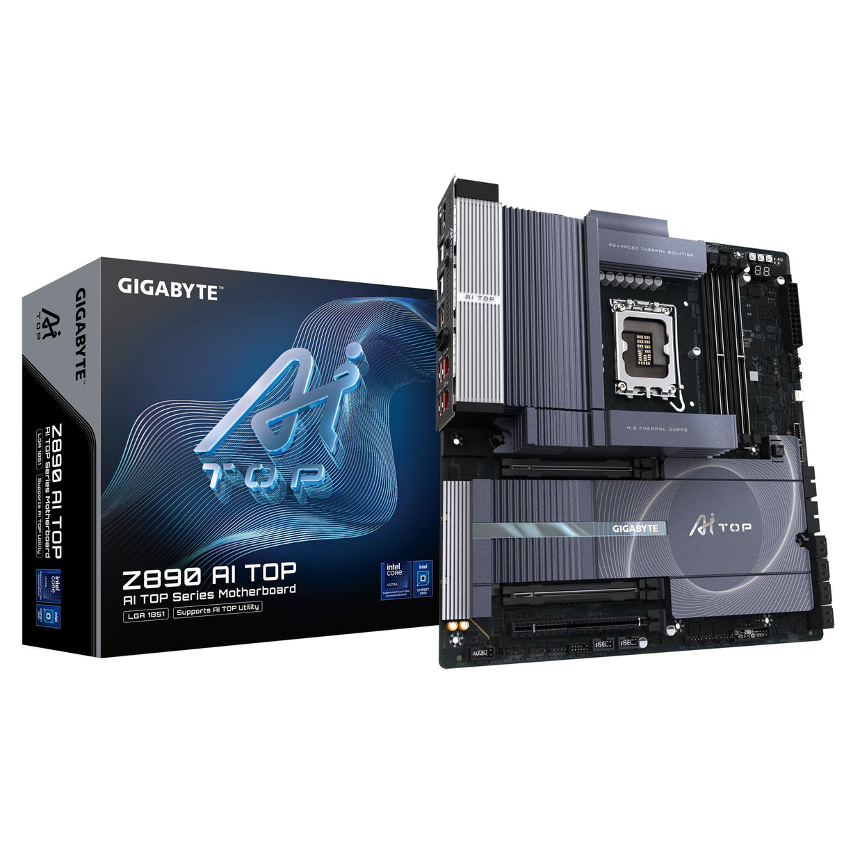 GIGABYTE Z890 AI Top Placa Base - CPUs Intel Core Ultra (Serie 2), VRM de 16+1+2 Fases, hasta 9500 MHz DDR5 (OC), 1xPCIe 5.0 + 3xPCIe 4.0 M.2, Wi-Fi 7, LAN 10 GbE, Thunderbolt 5