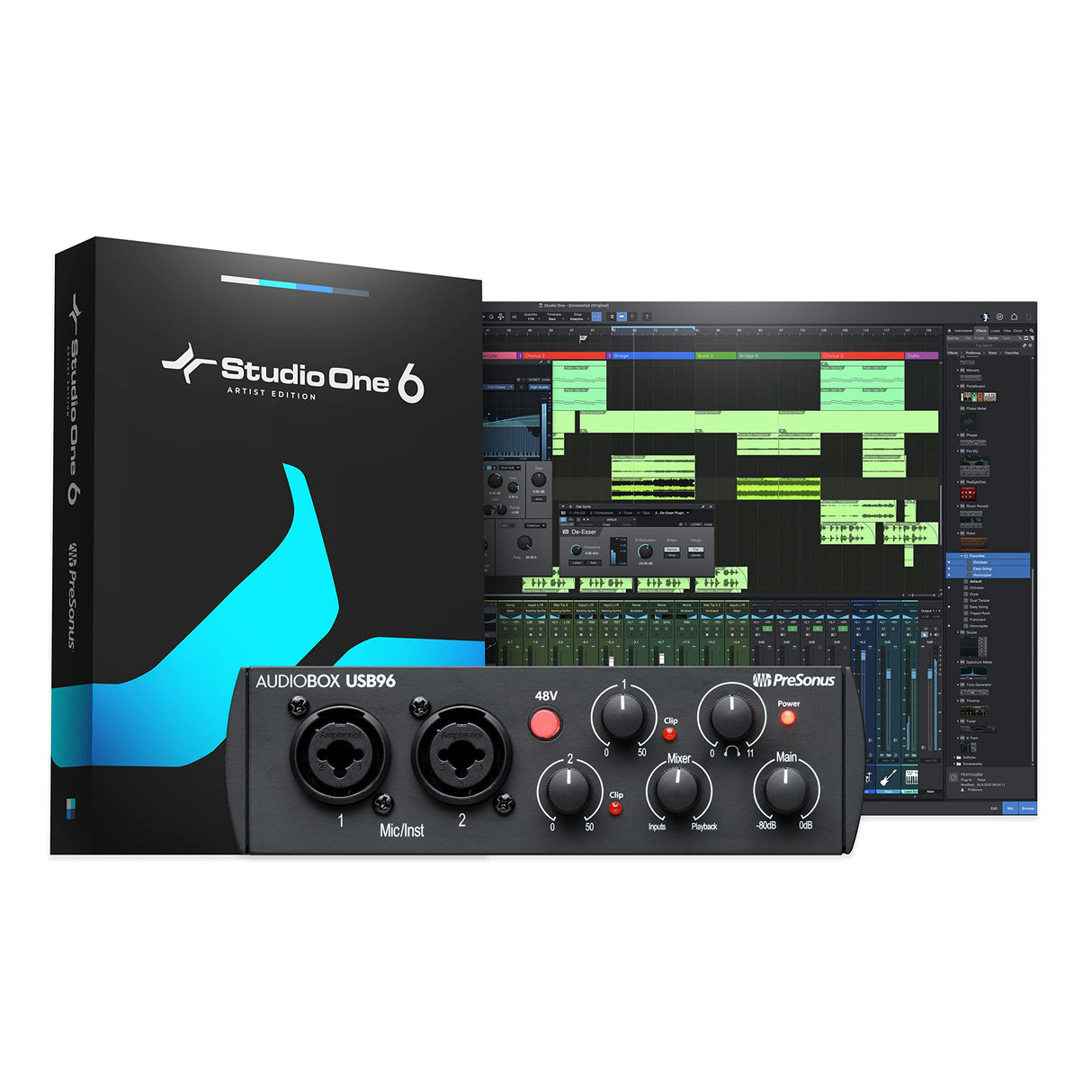PreSonus AudioBox 96 - Interfaz de Audio USB, Para Grabación, Difusión, Podcasting con Paquete de Software incluido Studio One Artist, Ableton Live Lite DAW, Edición del 25º Aniversario