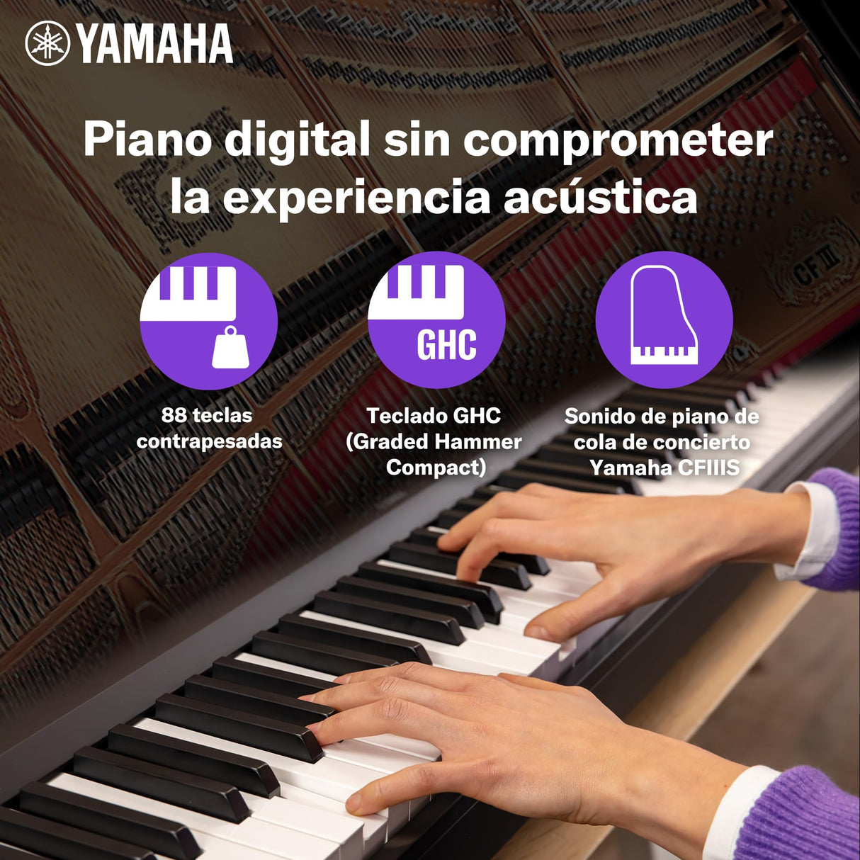 Yamaha P-145 piano digital ligero y portátil, con teclado Graded Hammer Compact, 88 teclas y 10 voces de instrumentos, negro