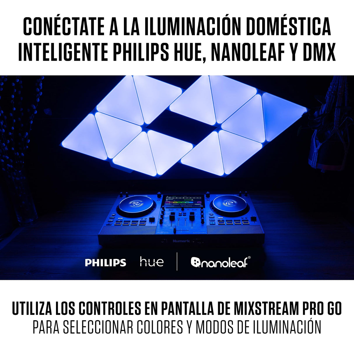 Numark Mixstream Pro Go - Controlador DJ portátil, batería, mezclador con separación de stems, altavoces, streaming wifi, pantalla táctil y Serato DJ