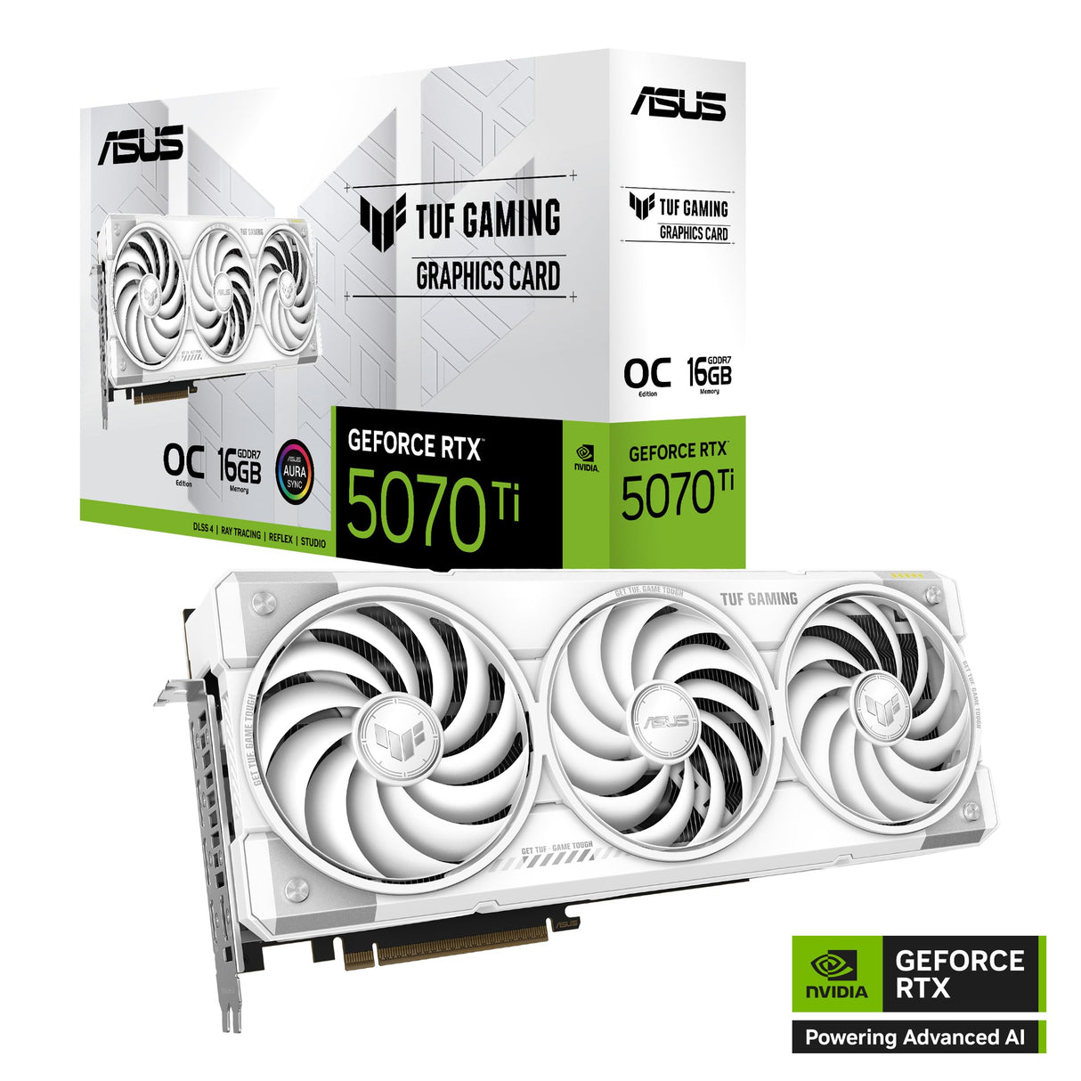 ASUS TUF Gaming GeForce RTX 5070 Ti 16 GB GDDR7 White OC Edition Tarjeta gráfica Gaming (PCIe 5.0, HDMI/DP 2.1, 3,125 Ranuras, Grado Militar, Revestimiento Protector, Ventiladores Axial-Tech)