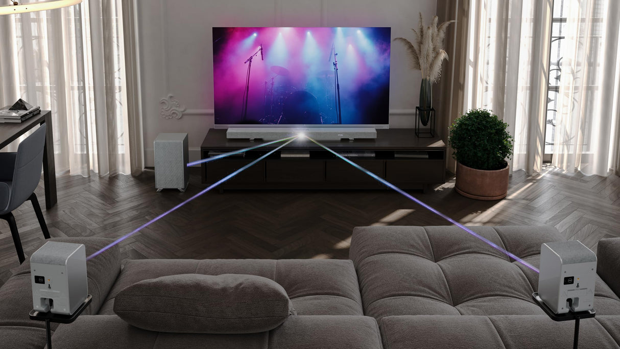 SHARP HT-SBW53121(SL) Soundbar 3.1.2 Dolby Atmos/DTS:X, subwoofer inalámbrico, barra de sonido elegante y potente con altavoces que emiten hacia arriba, sonido envolvente 3D. P. Maxima 550w color Gris
