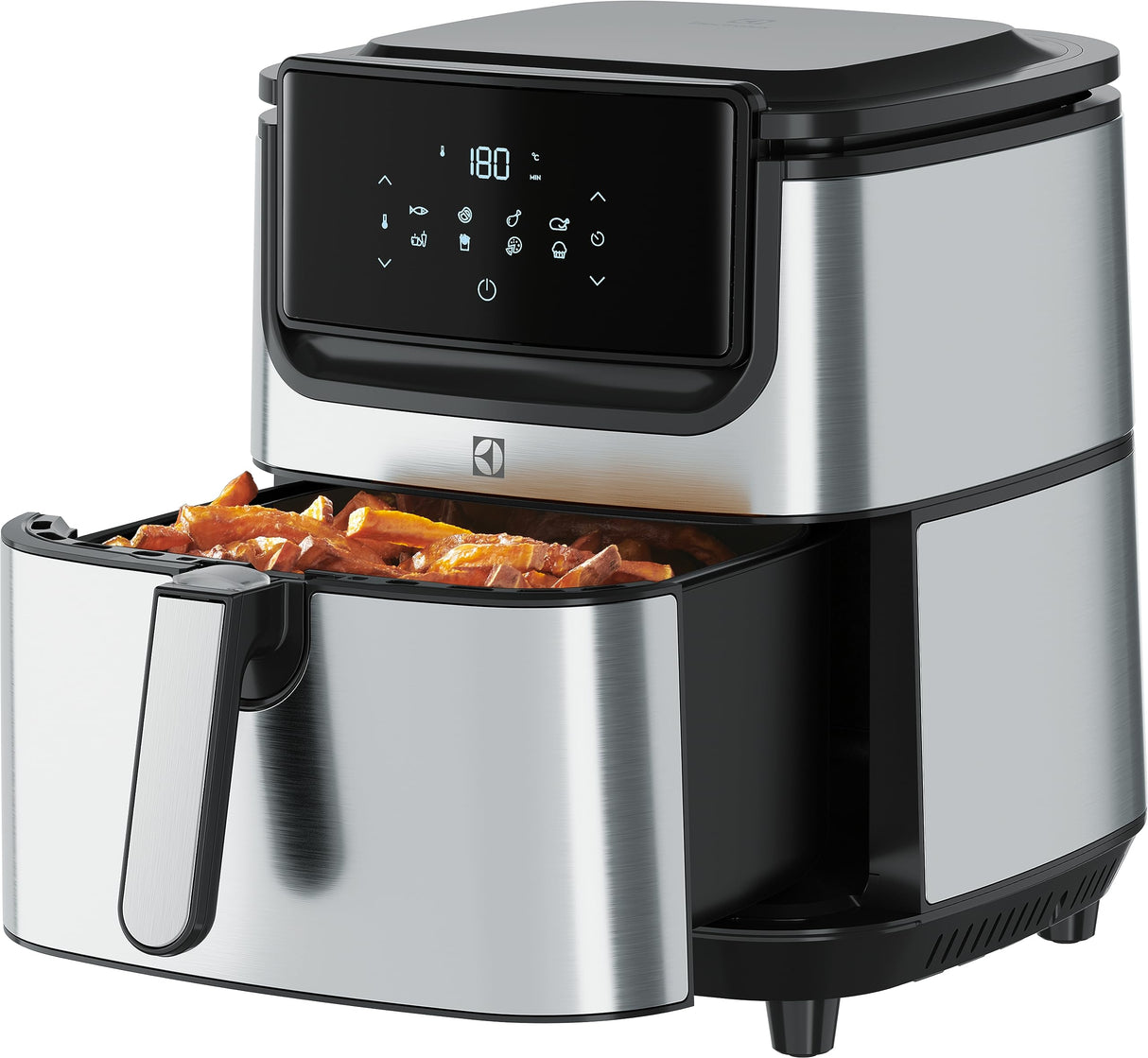 Electrolux E6Af1-6St Explore 6 Freidora de aire, 8 programas de cocina preestablecidos para cocina sana, potencia 1800 W, plata negra, 43 x 42,5 x 42,5 cm, 7,3 kg